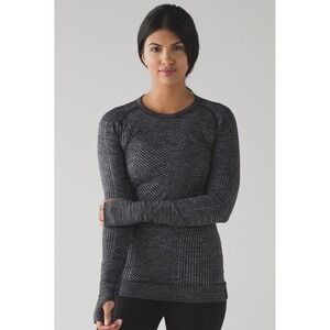 Lululemon Rest Less Pullover Stripe Thumbholes Seamless Size‎ 6 Black/Gray NWT